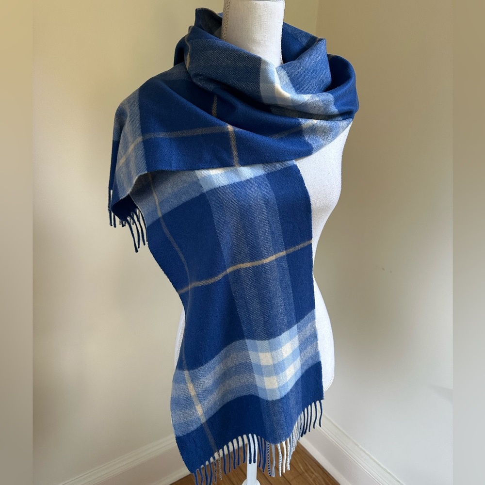 Burberry Blue Plaid Cashmere Scarf NEW with Tags